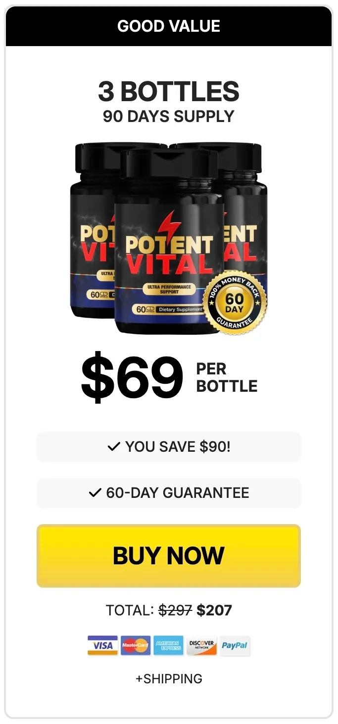 Potent Vital 3 bottle supply, 90 day performance support