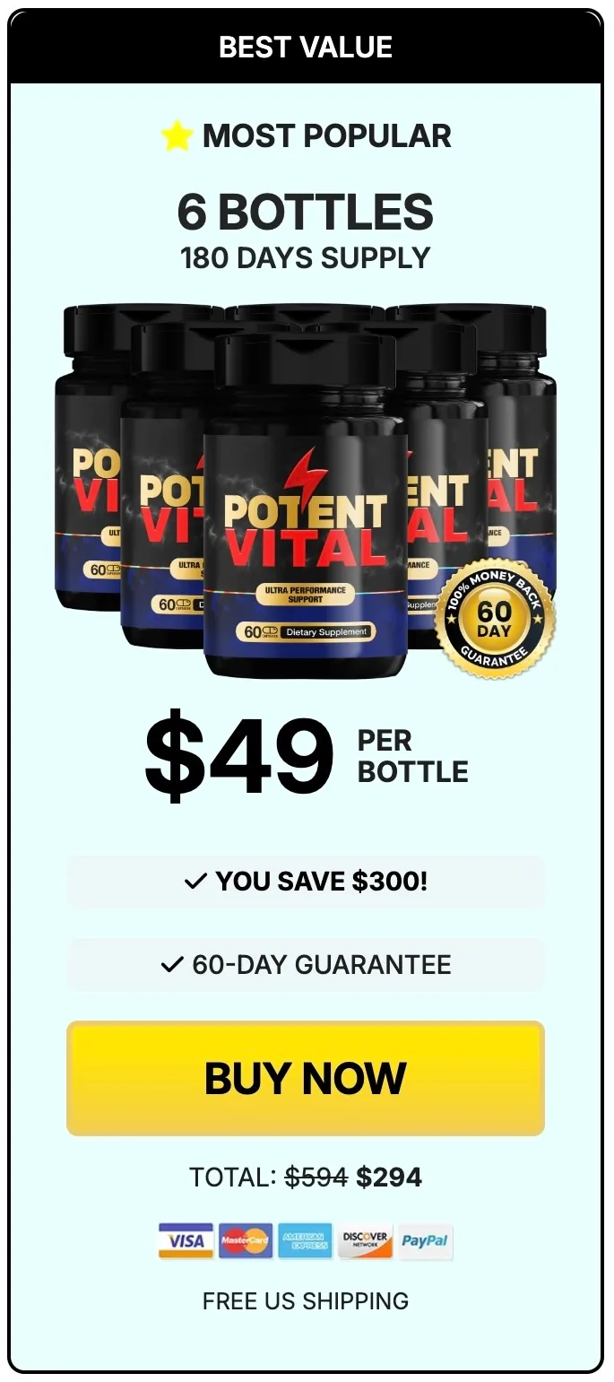 Potent Vital 6 bottle supply, 180 day best value